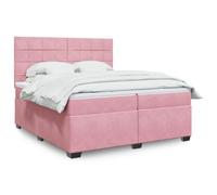 vidaXL Sommier à lattes de lit avec matelas Rose 200x200 cm Velours