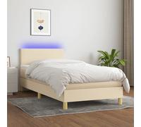 Sommier à Lattes de Lit avec Matelas et LED, Lit Rembourré, Lit Simple, Lit Adulte de Chambre à Coucher Intérieur, Moderne, Crème 100x200 cm Tissu