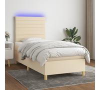 Vidaxl Sommier Tapissier Avec Matelas Et Led Crème 100x200 Cm Tissu Multicolore