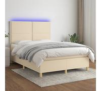 Vidaxl Sommier Tapissier Avec Matelas Et Led Crème 140x200 Cm Tissu Multicolore