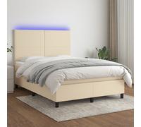 vidaXL Sommier tapissier avec matelas et LED Crème 140x200 cm Tissu Multicolore