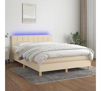 Vidaxl Sommier Tapissier Avec Matelas Et Led Crème 140x200 Cm Tissu Multicolore