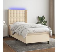 Vidaxl Sommier Tapissier Avec Matelas Et Led Crème 80x200cm Tissu Multicolore