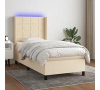Vidaxl Sommier Tapissier Avec Matelas Et Led Crème 80x200cm Tissu Multicolore