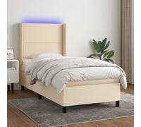 Vidaxl Sommier Tapissier Avec Matelas Et Led Crème 90x190 Cm Tissu Multicolore