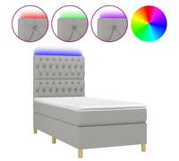 Vidaxl Sommier Tapissier Avec Matelas Et Led Gris Clair 80x200cm Tissu Multicolore