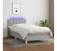 vidaXL Sommier tapissier avec matelas et LED Gris clair 90x190cm Tissu