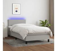 Sommier à Lattes de Lit avec Matelas et LED, Lit Rembourré, Lit Simple, Lit Adulte de Chambre à Coucher Intérieur, Moderne, Gris Clair 90x190cm