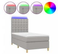 Vidaxl Sommier Tapissier Avec Matelas Et Led Gris Clair 90x190cm Tissu Multicolore