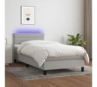 vidaXL Sommier tapissier avec matelas et LED Gris clair 90x190cm Tissu Multicolore