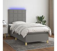 Sommier à Lattes de Lit avec Matelas et LED, Lit Rembourré, Lit Simple, Lit Adulte de Chambre à Coucher Intérieur, Moderne, Gris Foncé 90x190cm