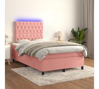 Sommier à Lattes de Lit avec Matelas et LED, Lit Rembourré, Lit Double, Lit Adulte de Chambre à Coucher Intérieur, Moderne, Rose 120x200 cm Velours
