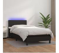 vidaXL Sommier Tapissier avec Matelas et LED Sommier à Lattes Lit Rembourré Cadre à Lattes Lit Simple Adulte Chambre Noir 3134135