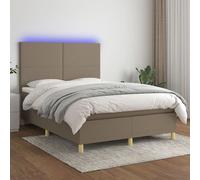 vidaXL Sommier tapissier avec matelas et LED Taupe 140x190 cm Tissu