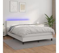 Vidaxl Sommier Tapissier Et Matelas Et Led Blanc 140x190 Cm Similicuir Multicolore