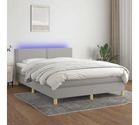 vidaXL Sommier tapissier et matelas et LED Gris clair 140x190 cm Tissu