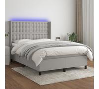 Vidaxl Sommier Tapissier Et Matelas Et Led Gris Clair 140x190 Cm Tissu Multicolore