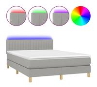Sommier à Lattes de Lit avec Matelas et LED, Lit Rembourré, Lit Double, Lit Adulte de Chambre à Coucher Intérieur, Moderne, Gris Clair 140x200 cm