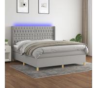 Vidaxl Sommier Tapissier Et Matelas Et Led Gris Clair 180x200 Cm Tissu Multicolore