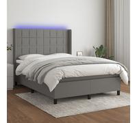 vidaXL Sommier tapissier et matelas et LED Gris foncé 140x190 cm Tissu
