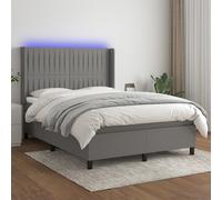 Sommier à Lattes de Lit Matelas et LED Rembourré Noir 140x200 cm Tissu vidaXL