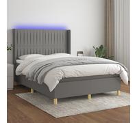 Vidaxl Sommier Tapissier Et Matelas Et Led Gris Foncé 140x200 Cm Tissu Multicolore