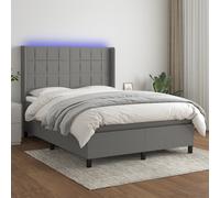 Vidaxl Sommier Tapissier Et Matelas Et Led Gris Foncé 140x200 Cm Tissu Multicolore