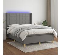 Sommier à Lattes de Lit avec Matelas et LED, Lit Rembourré, Lit Double, Lit Adulte de Chambre à Coucher Intérieur, Moderne, Gris Foncé 140x200 cm