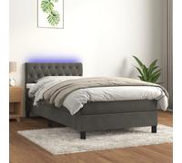 3134556 vidaXL Sommier tapissier et matelas et LED Gris foncé 90x190cm Velours