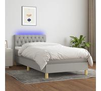 Vidaxl Sommier Tapissier Matelas Et Led Gris Clair 100x200 Cm Tissu Multicolore
