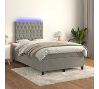 vidaXL Sommier tapissier matelas et LED Gris clair 120x200 cm Velours