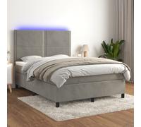 vidaXL Sommier tapissier matelas et LED Gris clair 140x190 cm Velours