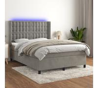 vidaXL Sommier tapissier matelas et LED Gris clair 140x190 cm Velours
