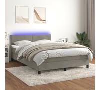 vidaXL Sommier tapissier matelas et LED Gris clair 140x190 cm Velours Gris