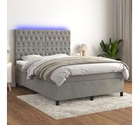 vidaXL Sommier tapissier matelas et LED Gris clair 140x190 cm Velours Multicolore