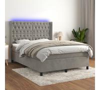 Vidaxl Sommier Tapissier Matelas Et Led Gris Clair 140x200 Cm Velours Multicolore