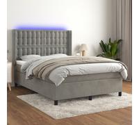 Vidaxl Sommier Tapissier Matelas Et Led Gris Clair 140x200 Cm Velours Multicolore