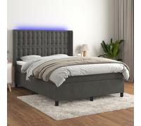 Vidaxl Sommier Tapissier Matelas Et Led Gris Foncé 140x200 Cm Velours Multicolore