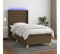 vidaXL Sommier tapissier matelas et LED Marron foncé 100x200cm Tissu