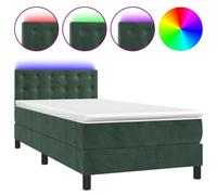 vidaXL Sommier tapissier matelas et LED Vert foncé 100x200 cm Velours