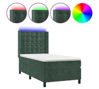 Vidaxl Sommier Tapissier Matelas Et Led Vert Foncé 100x200 Cm Velours Multicolore