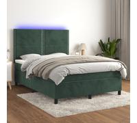Vidaxl Sommier Tapissier Matelas Et Led Vert Foncé 140x190 Cm Velours Multicolore