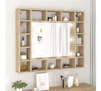 Armoire à Miroir avec LED Chêne Fumé 91x15x76,5 cm Murale Salle de Bain vidaXL