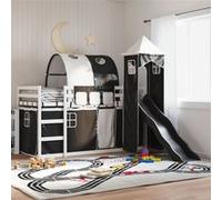 Vidaxl Lit Superposé Avec Toboggan Et Rideaux Blanc Et Noir 80x200 Cm Multicolore