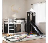 Vidaxl Lit Superposé Avec Toboggan Et Rideaux Blanc Et Noir 80x200 Cm Multicolore