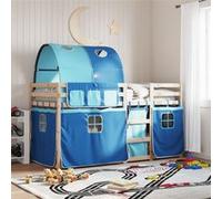 Vidaxl Lit Superposé Avec Rideaux Bleu 80x200 Cm Bois Pin Massif Marron