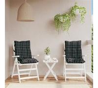 Lot de 2 Coussins de Chaise à Dossier Bas, Galette de Siège Imperméable, Coussin d'Extérieur Anti-glissement Jardin Terrasse, Motif à Carreaux Noir