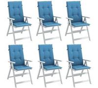 vidaXL Lot de 6 Coussins de Chaise à Dossier Haut, Oreillers de Balcon, Coussins de Sièges Patio Jardin Terrasse Extérieur, Bleu Mélangé Tissu Bleu
