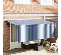 vidaXL Auvent Rétractable Bleu et Blanc 350 x 200 cm, Auvent réglable, Moderne Pare-Soleil résistant aux UV, Protection terrasse, Toile rétractable pour Meubles de Jardin