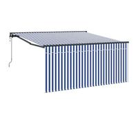 vidaXL Store rétractable Bleu et Blanc à Rayures, Manuel, 4 x 3 m, en Tissu Polyester. Il a Un Cadre en Acier, résistant aux UV et imperméable. C'est Un Store extérieur Super Facile à Installer pour
